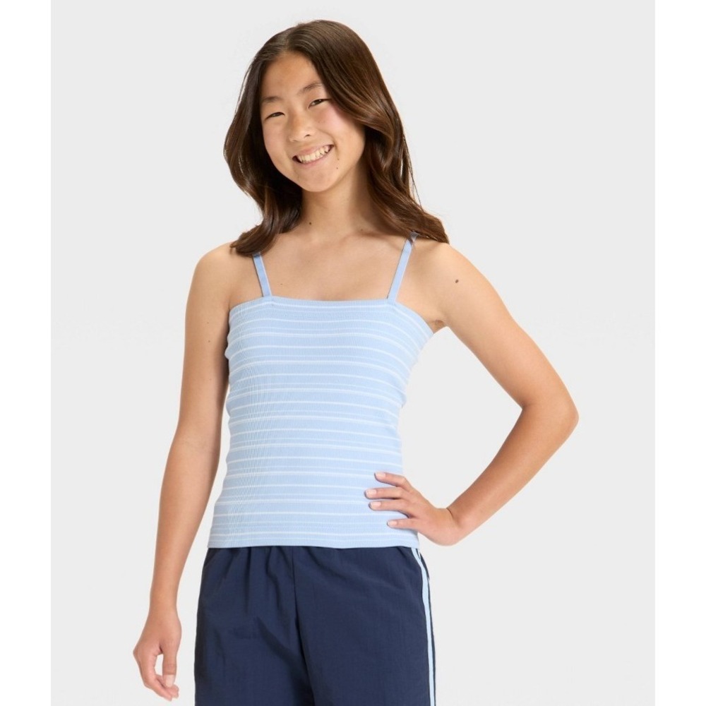 Girls' Stripe Tube Tank Top ribbed - art class™ size S 6/7 blue